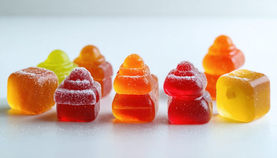 Elderly patient's hands holding THC gummy container while reviewing medical information