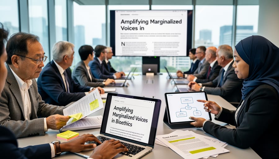 Diverse group of healthcare professionals and community members in collaborative discussion