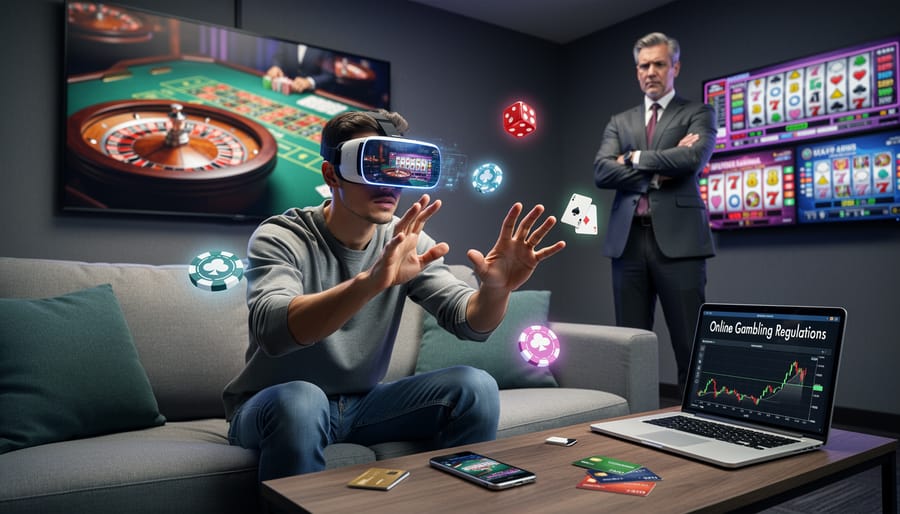 Person using virtual reality headset with immersive hand gestures