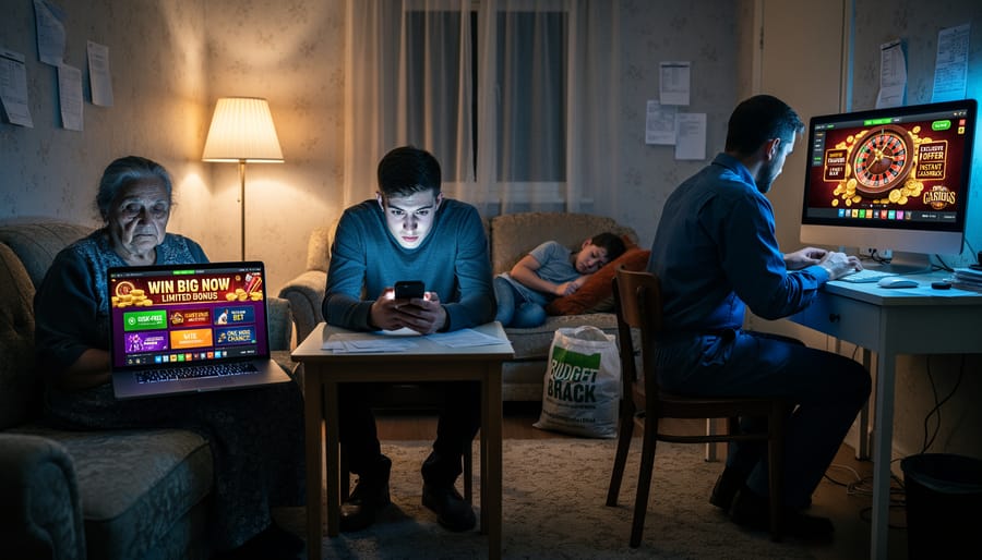 Diverse individuals using smartphones in public space showing social isolation